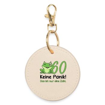 60 Birthday Design – Don't Panic! Funny Frog - Round Keyring - oyster - Front