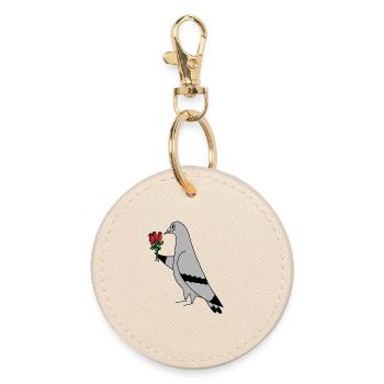 Pigeon with Roses – Urban Minimal Illustration - Runder Schlüsselanhänger - Auster - Vorne