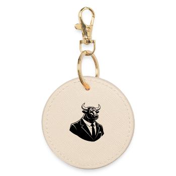 Bull in a Suit – Business Animal Motif - Round Keyring - oyster - Front