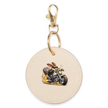Easter bunny on motorcycle - Round Keyring - oyster - Front