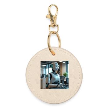 Humanoid robot in blue office - Round Keyring - oyster - Front