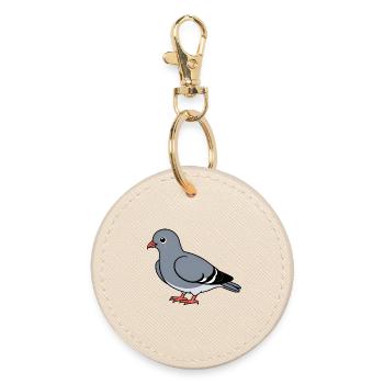Colombe gris dessin animé avec des pattes orange - Porte-clés rond - huître - Devant