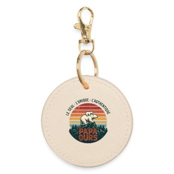 Papa Bear Mountain Retro Sun - Round Keyring - oyster - Front