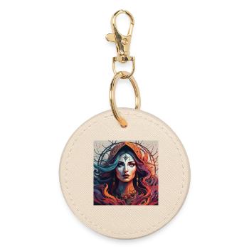 Third Eye magic. Fiery Mystic Portrait - Round Keyring - oyster - Front