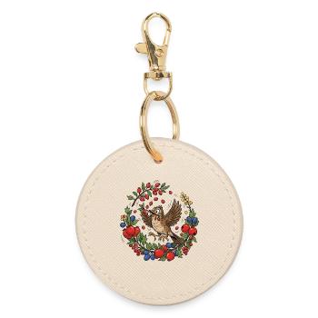 Oiseau joyeux dans une couronne de baies - Porte-clés rond - huître - Devant