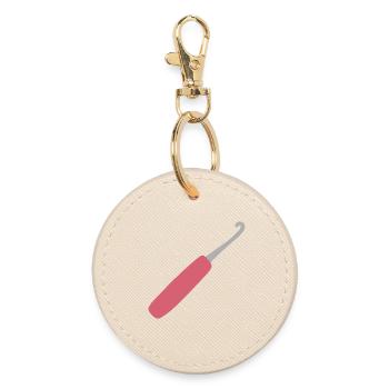 Pink Crochet Hook Art - Round Keyring - oyster - Front