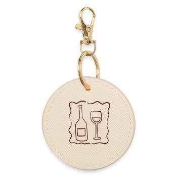 Wine Bottle and Glass Sketch - Round Keyring - oyster - Front