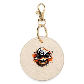 Cool fox with cap and sunglasses - Round Keyring - oyster - Front