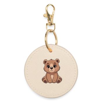 Cuddly Bear Cartoon - Cute Brown - Round Keyring - oyster - Front