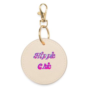 Hippie Chic | Groovy 70s Peace & Flowers T-Shirt - Round Keyring - oyster - Front