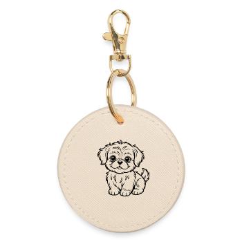 Cuddly Dog Line Drawing - Round Keyring - oyster - Front
