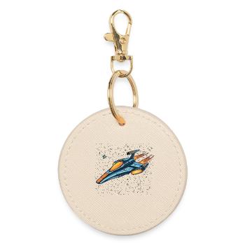 Retro futuristic spaceship moving fast into space - Round Keyring - oyster - Front