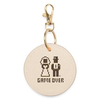 Game Over (Hochzeit JGA Brautpaar Pixel / 2C) - Runder Schlüsselanhänger - Auster - Vorne