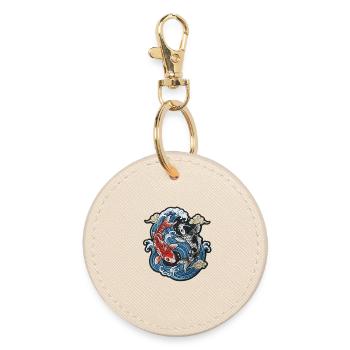 Koi en vagues : Broderie Sereni - Porte-clés rond - huître - Devant