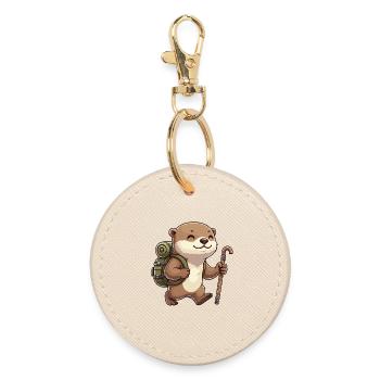 Cute Hiking Otter Animal Trekking Art - Round Keyring - oyster - Front