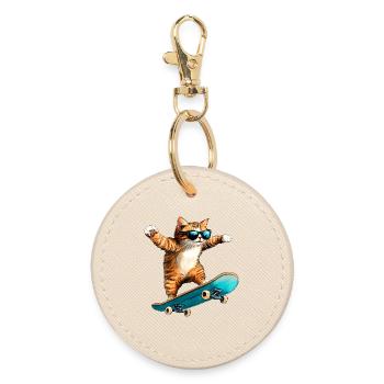 Katze Skater - Runder Schlüsselanhänger - Auster - Vorne
