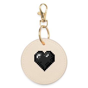 Retro Pixel Art Black Heart - Runder Schlüsselanhänger - Auster - Vorne