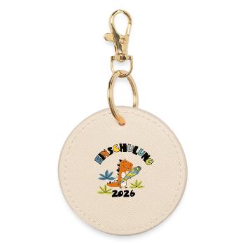 Einschulung 2026 - Dino mit Schultüte - Runder Schlüsselanhänger - Auster - Vorne