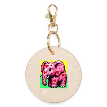 Elephant with Heart and Hearts - Round Keyring - oyster - Front