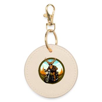 Motorcycle Deer - Round Keyring - oyster - Front