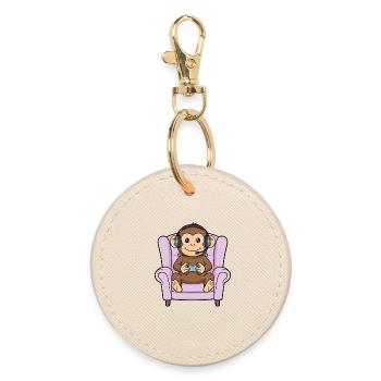 Gamer Monkey Ape Playing Video Games Art - Round Keyring - oyster - Front