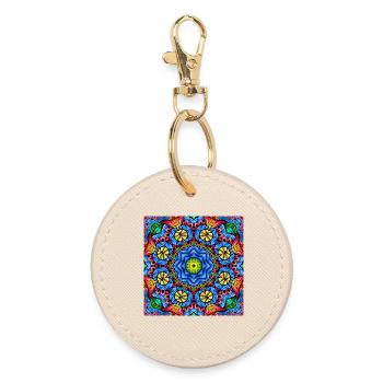 Kaleidoskop Mandala Farbfeuer - Runder Schlüsselanhänger - Auster - Vorne