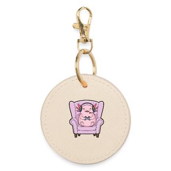 Gamer Axolotl Fish Playing Video Games - Round Keyring - oyster - Front