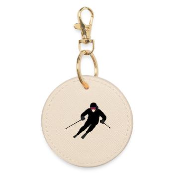 Dynamischer Skifahrer - Runder Schlüsselanhänger - Auster - Vorne
