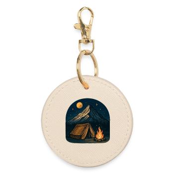 Mountain camping at night with fire - Round Keyring - oyster - Front