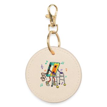 Cassette Tape Retro 80s Music Walking Aid - Round Keyring - oyster - Front