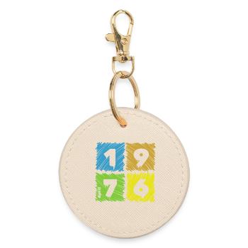 50th Birthday Colored Patches since 04/1976 - Round Keyring - oyster - Front