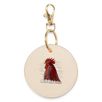 Chicken Fans - - Rooster - ChickenDaddy - Round Keyring - oyster - Front