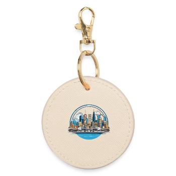 Stadt Skyline und Brücke im Kreis - Runder Schlüsselanhänger - Auster - Vorne