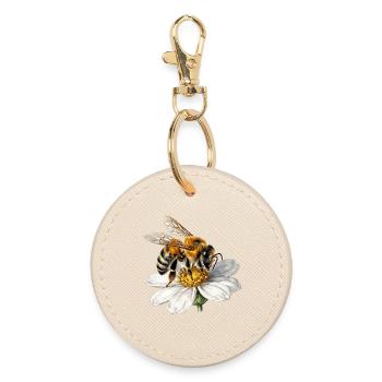Bee on white flower - Round Keyring - oyster - Front