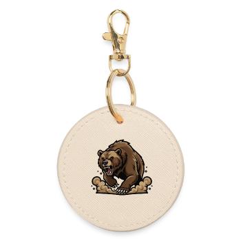 Wild Grizzly Bear Charge Mascot Grizzly Bear Run - Round Keyring - oyster - Front