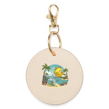 Fish flower tiare palm tree cartoon - Round Keyring - oyster - Front