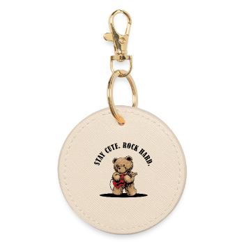Stay Cute Rock Hard – Teddy mit E-Gitarre - Runder Schlüsselanhänger - Auster - Vorne