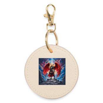 Winged Warrior in Red Armor - Round Keyring - oyster - Front