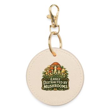 Easily Distracted by Mushrooms - Round Keyring - oyster - Front