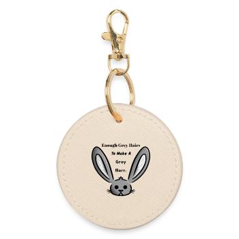 Grauer Hase/Haare - Runder Schlüsselanhänger - Auster - Vorne