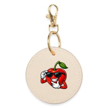 Cool Cherry Cartoon Comic Fruit Design - Round Keyring - oyster - Front