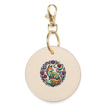 Stylisches Fuchs Mond Rosen Ranken Sterne Mandala - Runder Schlüsselanhänger - Auster - Vorne