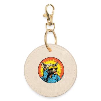 Sunny Cat Retro Vibe - Round Keyring - oyster - Front