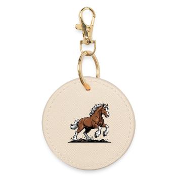 Horse Chestnut White Horsehair Chic Equestrian Gallop - Round Keyring - oyster - Front