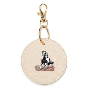 Horse Pie Gallop Face Dust Equestrian - Round Keyring - oyster - Front