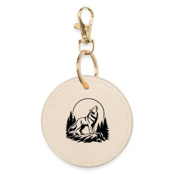 Wolf with Full Moon - Round Keyring - oyster - Front