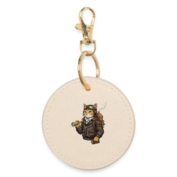 Cat Aviator Steampunk Explorer Kuriosität - Runder Schlüsselanhänger - Auster - Vorne