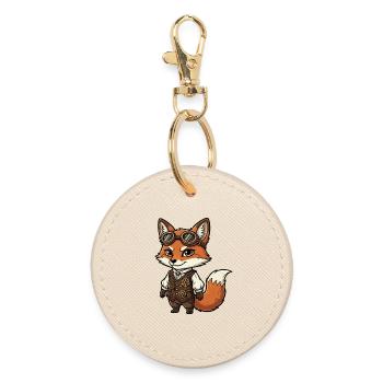 Renard Steampunk Gilet Engrenages Aviateur Mignon - Porte-clés rond - huître - Devant