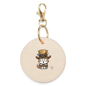 Cat Explorer Steampunk Zylinder-Brille - Runder Schlüsselanhänger - Auster - Vorne