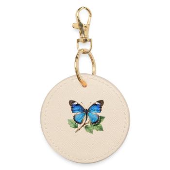 Papillon bleu sur branche - Porte-clés rond - huître - Devant